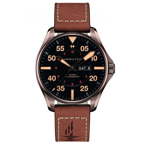 наручные часы hamilton khaki aviation наручные часы hamilton khaki aviation h76722131 черный Наручные часы Hamilton Pilot H64705531, коричневый, черный