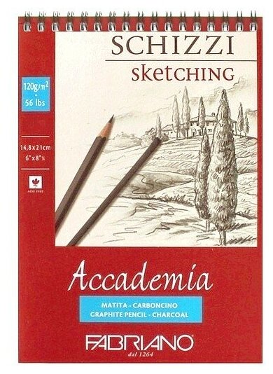 Блокнот для эскизов на спирали Fabriano "Accademia sketching" 14,8х21 см 50 л 120 г - фото №4