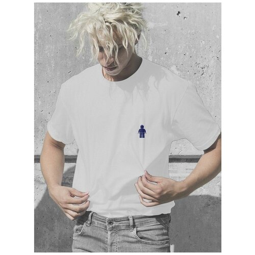 фото Футболка унисекс белая из хлопка с синим бархатным принтом - 282 будь на стиле