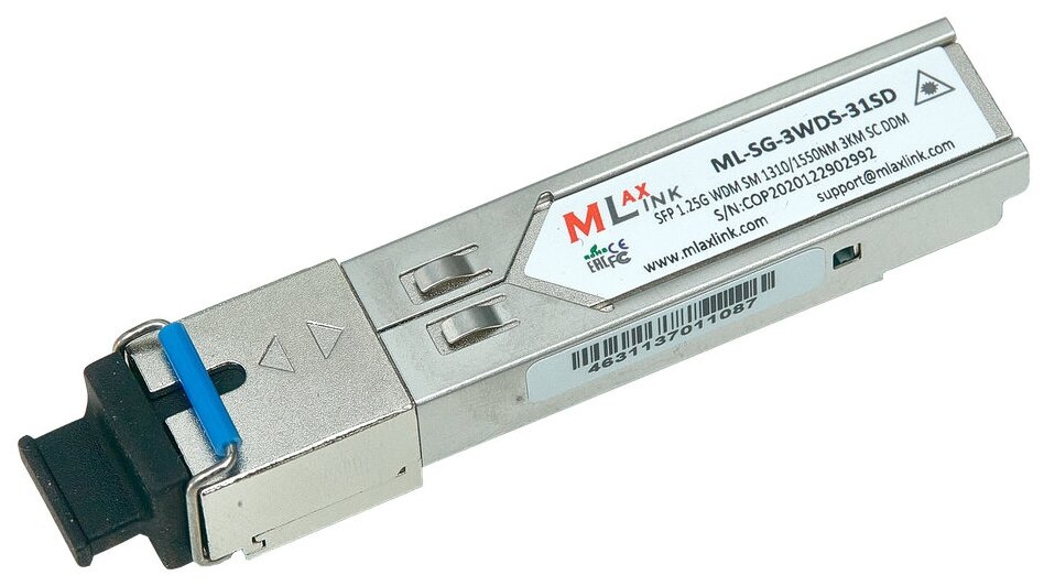 Модуль MlaxLink ML-SG-3WDS-31SD SFP WDM 1.25Гб/с 3км 1310/1550нм SC DDM