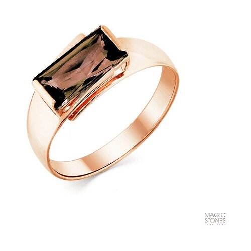 Кольцо Яхонт, красное золото, 585 проба, раухтопаз, размер 17.5, коричневый кольцо diamant красное золото 585 проба янтарь прессованный раухтопаз размер 17 5