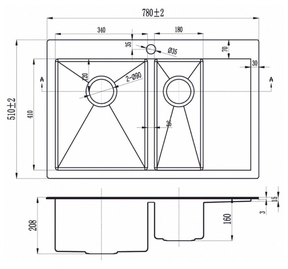 Кухонная мойка ZORG SANITARY R 5178-2-L - фотография № 3