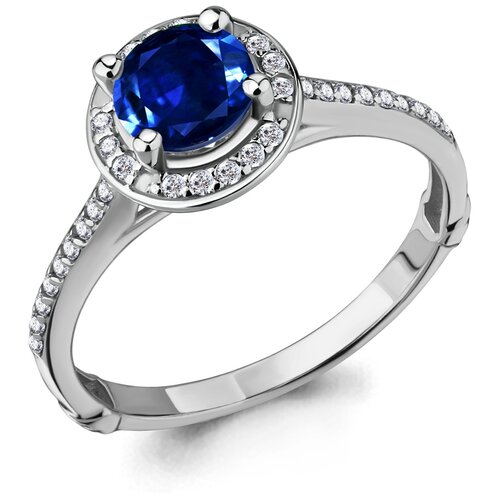 фото Серебряное кольцо aquamarine а63989б с фианитом и гидротермальным сапфиром diamant-online