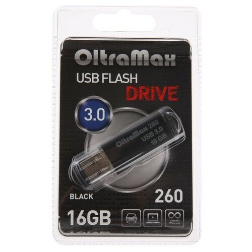 Флешка OltraMax 260, 16 Гб, USB3.0, чт до 70 Мб/с, зап до 20 Мб/с, черная