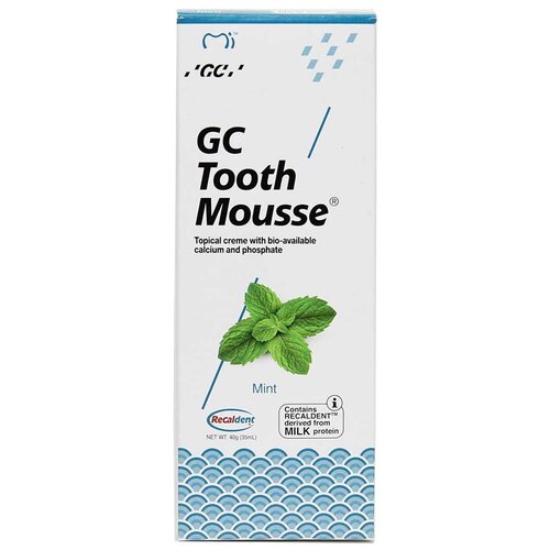 Гель для реминерализации GC Corporation Tooth mousse мята, 35 мл, голубой зубной гель gc corporation tooth mousse ваниль 35 мл