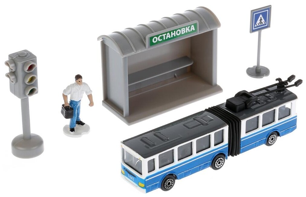 Набор Технопарк Троллейбус с остановкой и аксессуарами SB-16-18-A