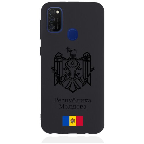 Черный силиконовый чехол для Samsung Galaxy M21 Черный лаковый Герб Республики Молдова/ Герб Молдавии