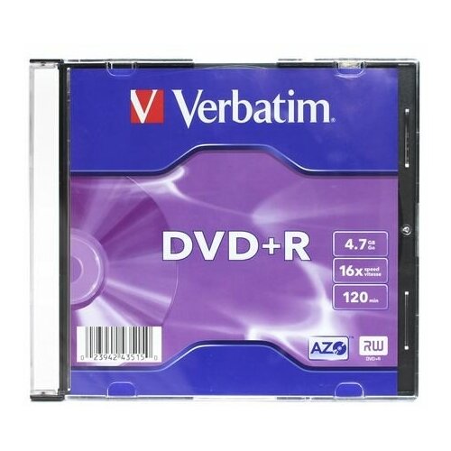 Диск VERBATIM DVD+R 16x 4.7Gb Slim диск dvd r verbatim 4 7 gb 16x 43547 64730