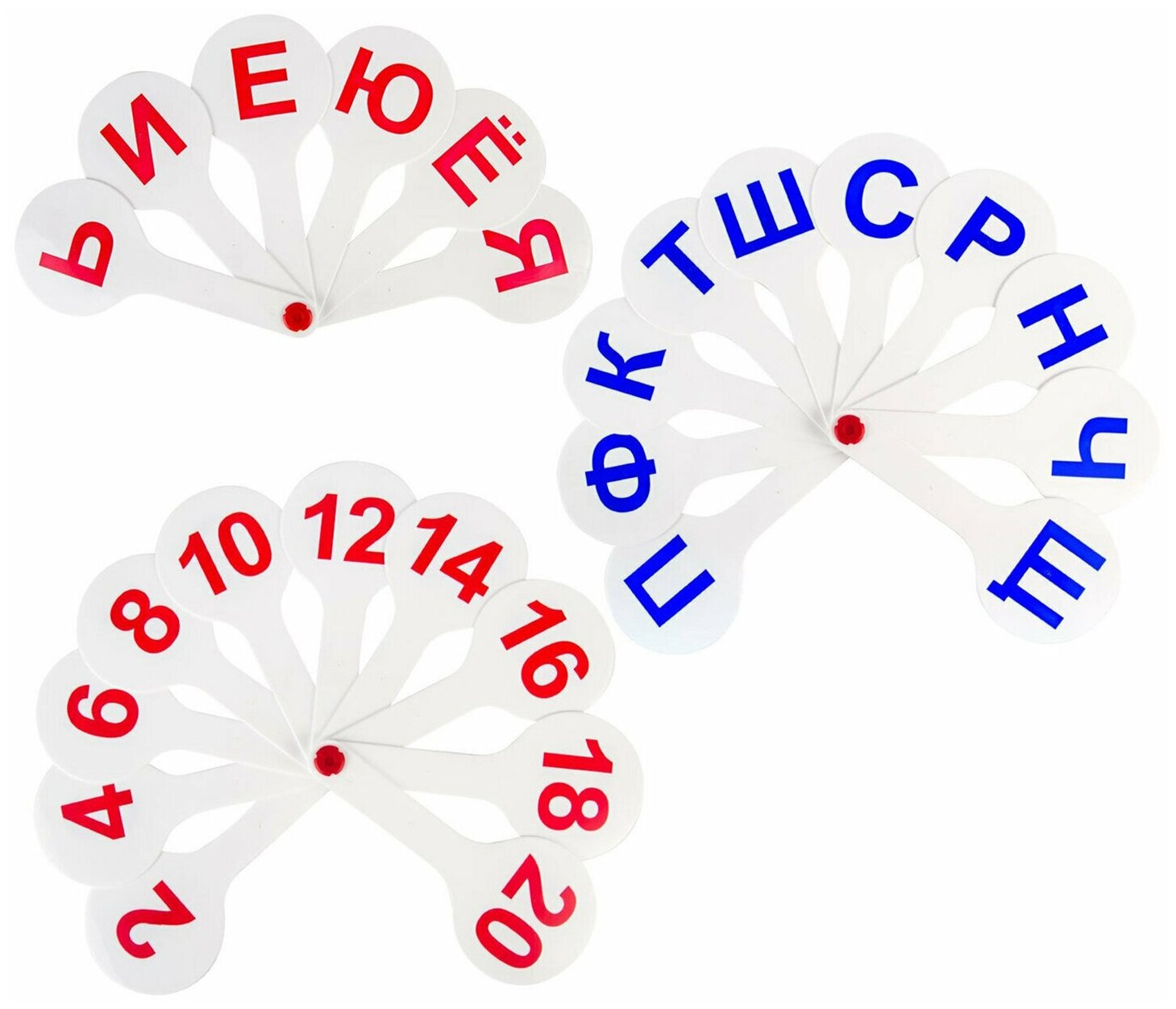 Веер-касса Стамм с цифрами от 1 до 20 и буквами (гласные, согласные) для детей, изучения счета и алфавита, набор, 3 шт
