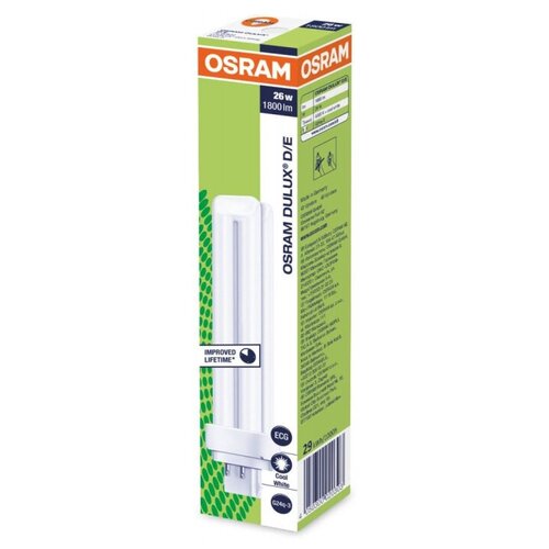 фото Лампа люминесцентная клл неинтегрирован. osram cfl dulux d/e 26w/840 g24q-3 2 шт.
