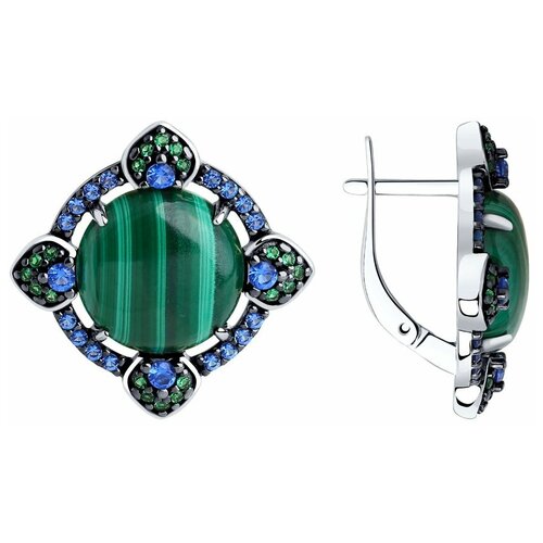 Серьги Diamant из серебра с малахитами и фианитами 94-320-00836-1
