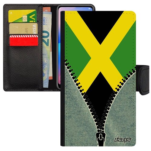 фото Противоударный чехол- книжка для смарфона // iphone 7 // "флаг ямайки на молнии" страна патриот, utaupia, серый