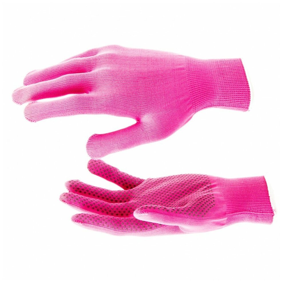 Перчатки садовые с ПВХ точкой розовая фуксия размер L