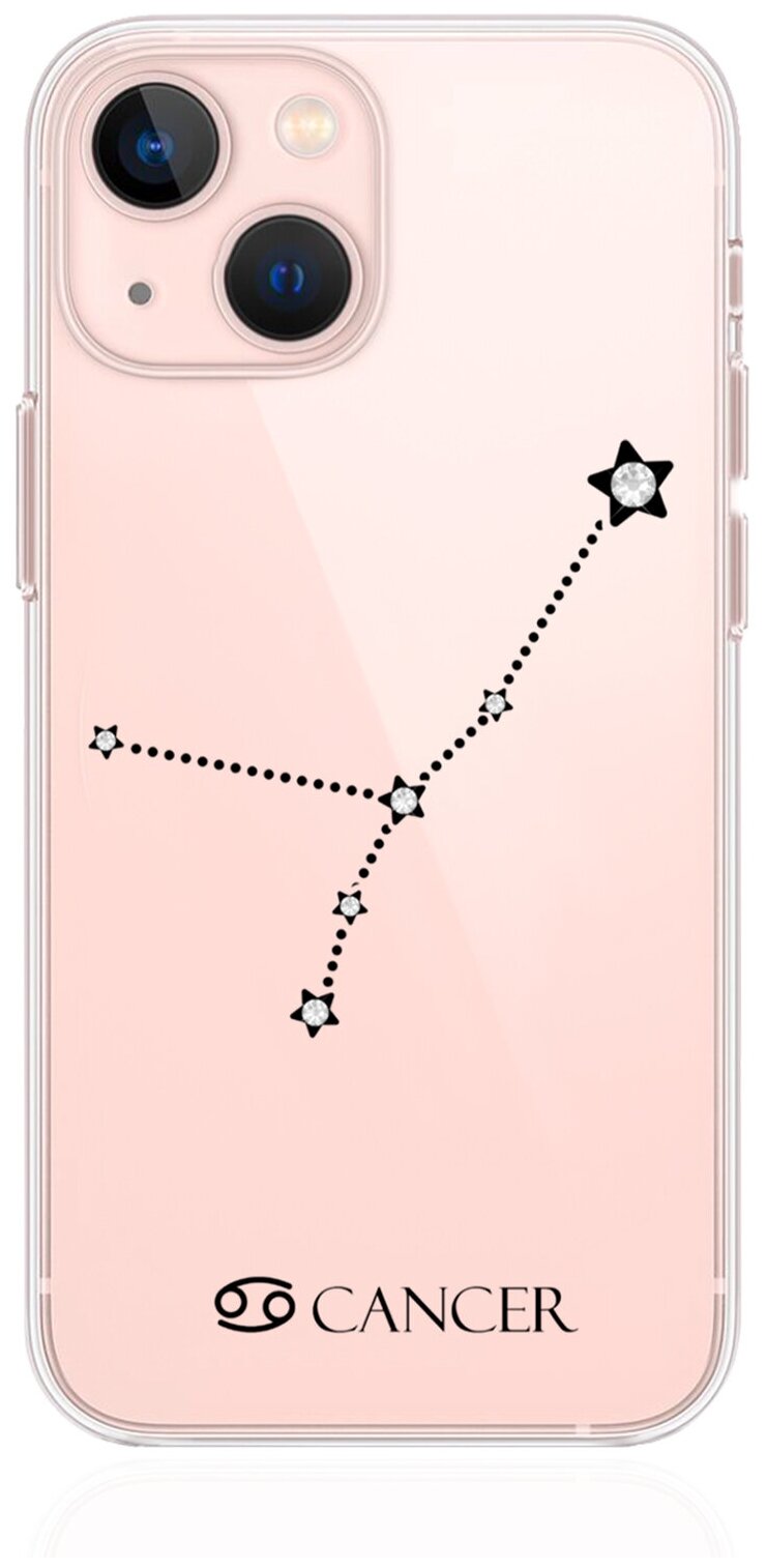 Прозрачный силиконовый чехол с кристаллами Lux для iPhone 13 Mini Знак зодиака Рак Cancer для Айфон 13 Мини