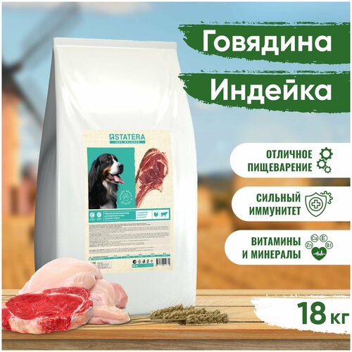 Статера / Корм для собак сухой STATERA для средних пород, индейка, говядина и гречка 18кг