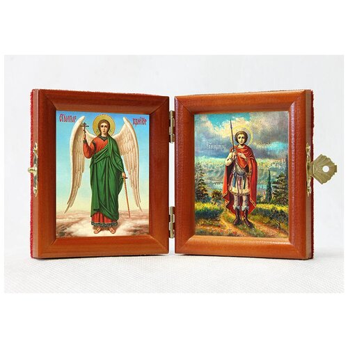 Складень именной Великомученик Димитрий Солунский - Ангел Хранитель, из двух икон 8*9,5 см