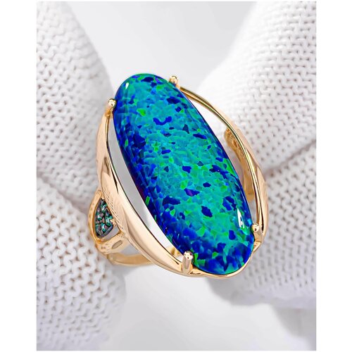 Кольцо Trade Jewelry из золота 585 пробы с сине-зеленым опалом