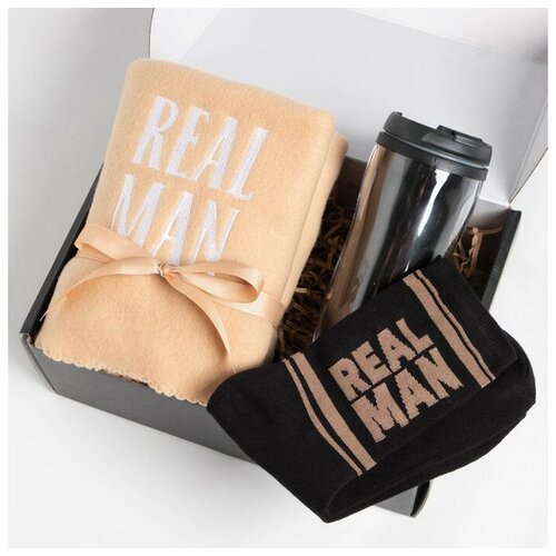 фото Этель набор подарочный "real man" плед, носки, термостакан