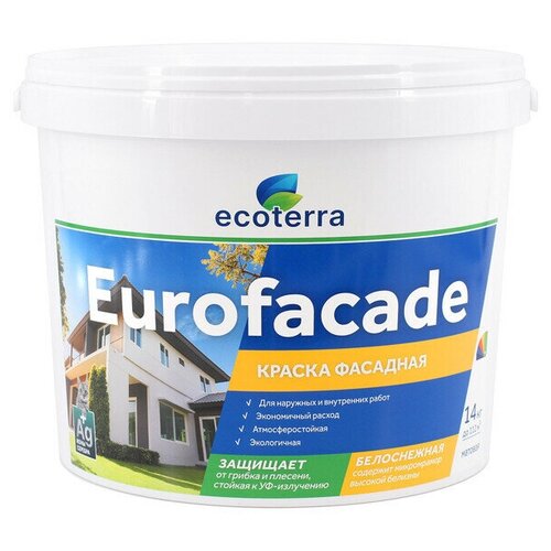 Краска латексная фасадная ECOTERRA Eurofacade 14кг белая, арт. ЭК000135302 краска фасадная латексная базис белая 14кг