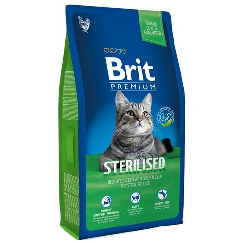 Brit Premium Cat Sterilised для стерилизованных кошек и кастрированных котов Курица, 2 кг.
