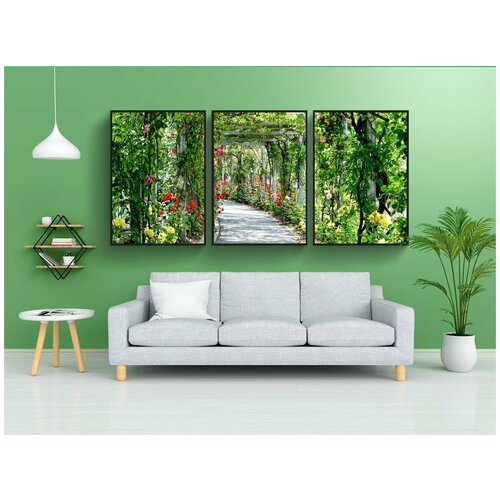 фото Набор модулных постеров для интерьера "цветы, арки, проход" 60x90 см. в тубусе, без рамки lotsprints