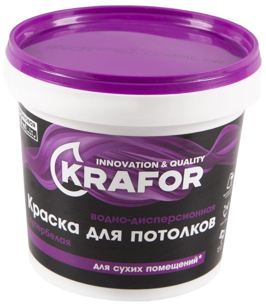 Краска водно-дисперсионная для потолков Krafor, матовая, 1,5 кг, супербелая