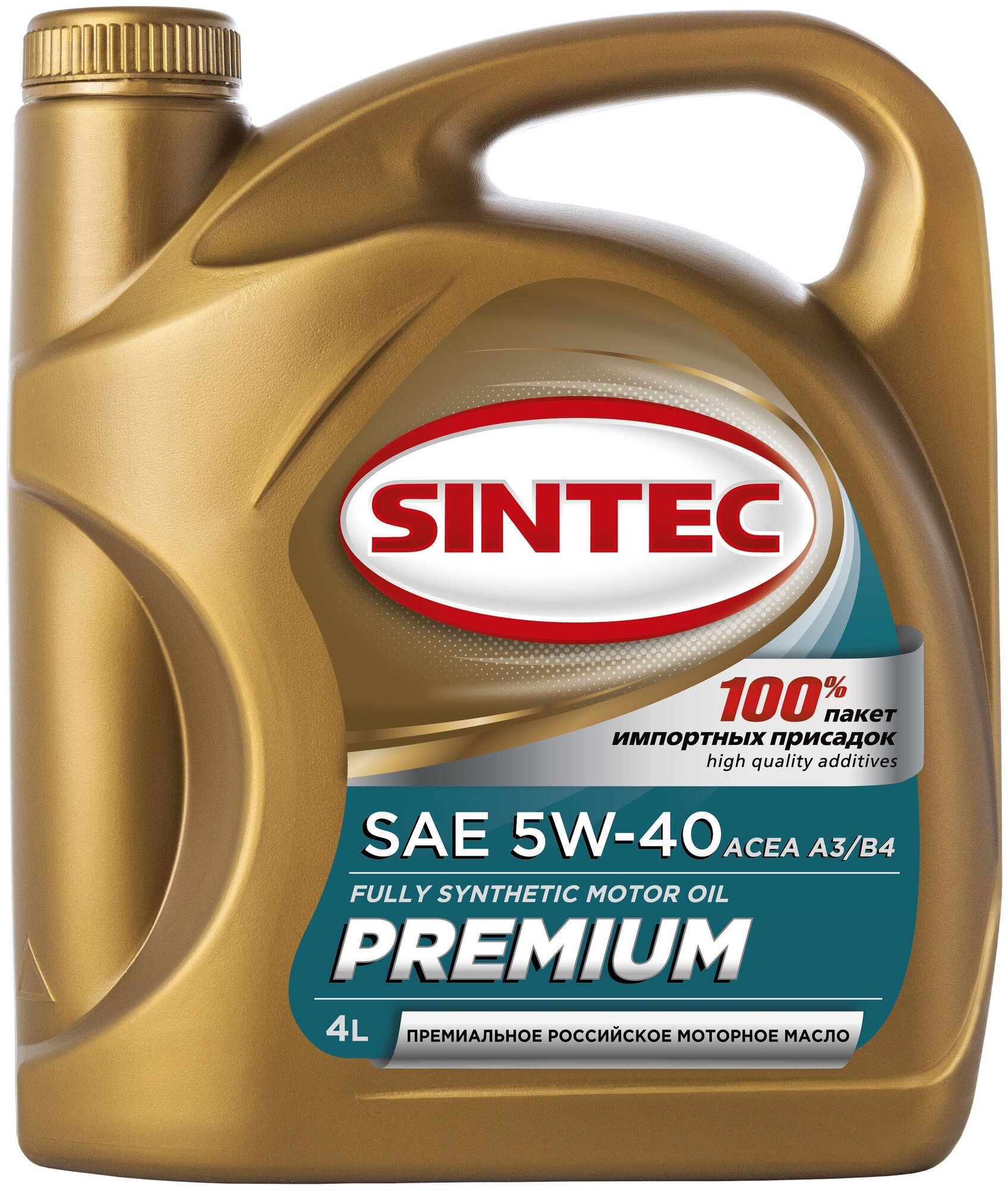 Sintec Моторное масло синтетическое Premium SAE 5W-40 API SN, Acea A3/B4 4 л 801971 .