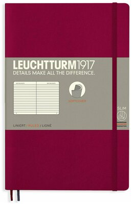 Записная книжка в линейку Leuchtturm Paperback В6+ 123 стр, мягкая обложка винная