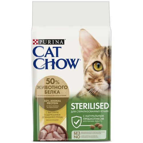 Сухой корм Cat Chow для стерилизованных кошек и кастрированных котов, с домашней птицей, Пакет, 1,5 кг