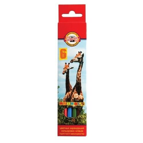 Карандаши цветные KOH-I-NOOR Animals, 6 цветов, грифель 2,8 мм, заточенные, европодвес, 3551006008KSRU, (12 шт.)