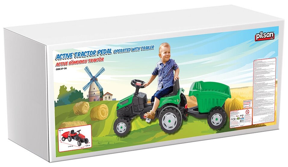Педальная машина Tractor с прицепом Pilsan Green/Зеленый (3-8лет)
