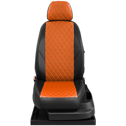 фото Авточехлы для ваз калина кросс с 2015-н. в седан, хэтчбек, универсал задние спинка и сиденье 40 на 60, 5 подголовников (лада kalina). эк-09 оранжевый/чёрный ромб: оранжевый avtolider1