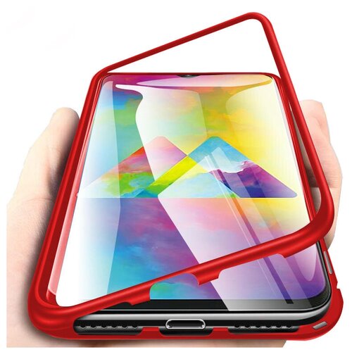 фото Чехол-бампер mypads для honor 20 pro магнитный из закаленного стекла и металла с двухсторонней прозрачной крышкой металлический защитный противоударный красный