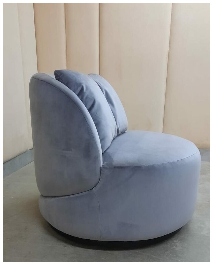 Кресло круглое мягкое d 84 Estet Interiors серо-голубое - фотография № 5