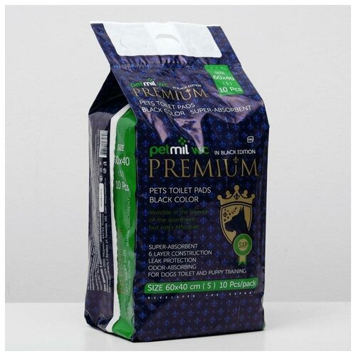 PETMIL Пеленки BLACK Premium впитывающие с суперабсорбентом, 60х40 см (в наборе 10 шт)