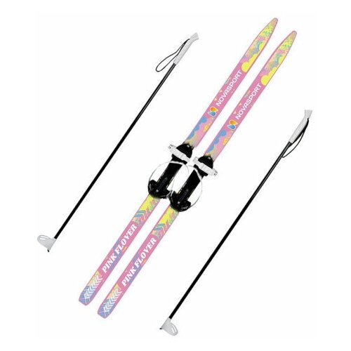 Лыжный комплект подростковый 150 см NovaSport Pink Flower с универсальным креплением и палками 110 см