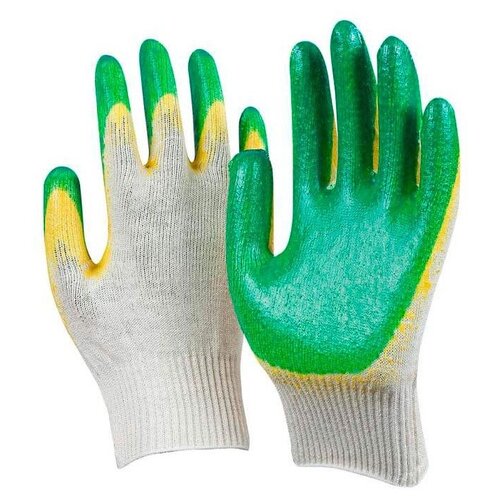 Перчатки рабочие Optee двойной латексный облив 10 пар, зеленые перчатки рабочие свс двойной латексный облив 10 пар