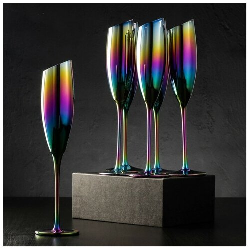 Набор бокалов для шампанского Magistro «Иллюзия», 180 мл, 5,5×27,5 см, 6 шт, цвет хамелеон