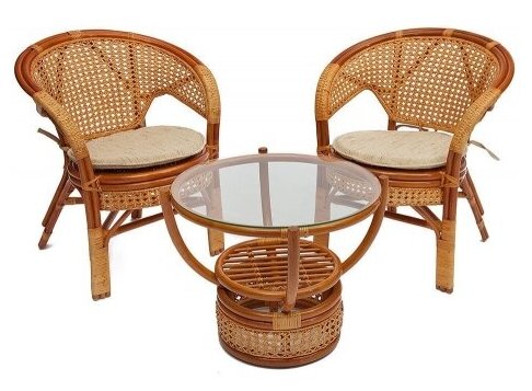 Комплект TetChair "PELANGI" 02/15 ( стол со стеклом + 4 кресла ) [без подушек] ротанг, Honey (мед) - фотография № 13