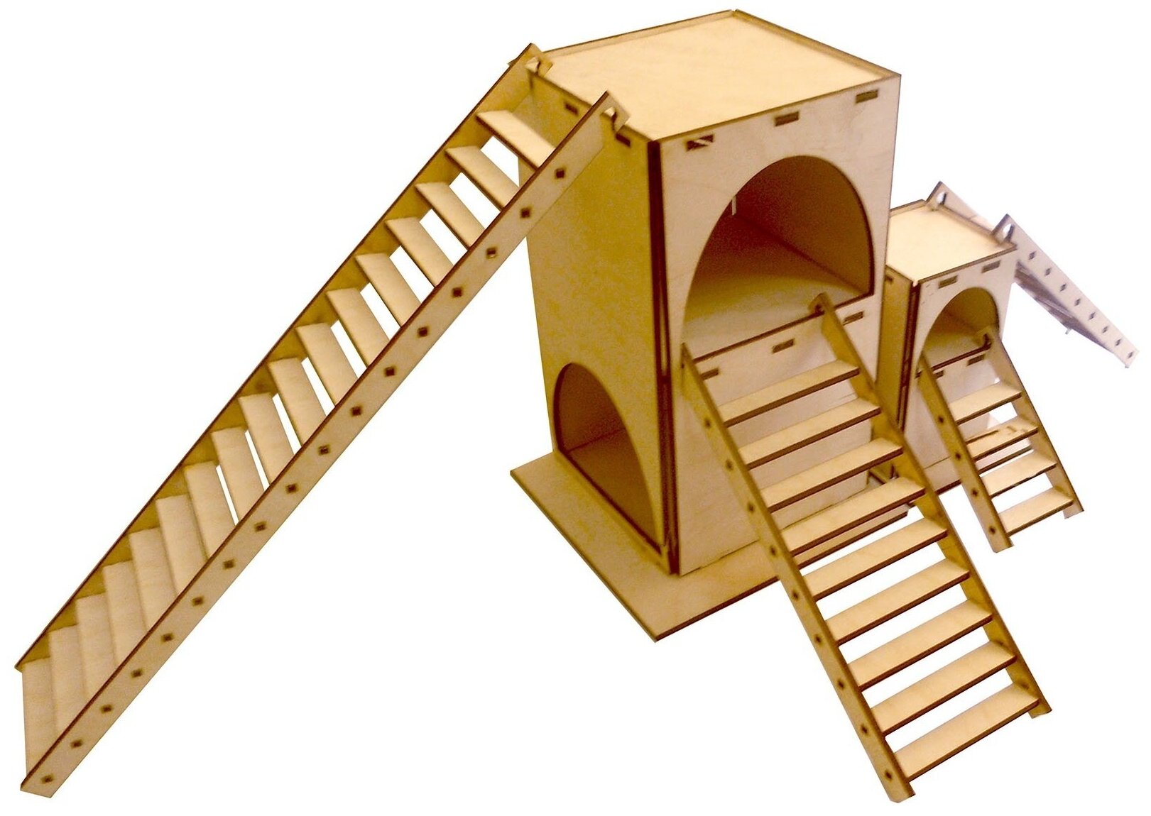 Домик для грызунов двухэтажный S (80х80х135мм), деревянный