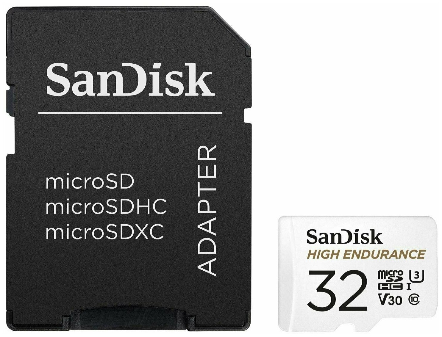 Карта памяти MicroSD 32GB SanDisk Class 10 High Endurance Video Monitoring Card UHS-I U3 V30 (100 Mb/s) + SD адаптер