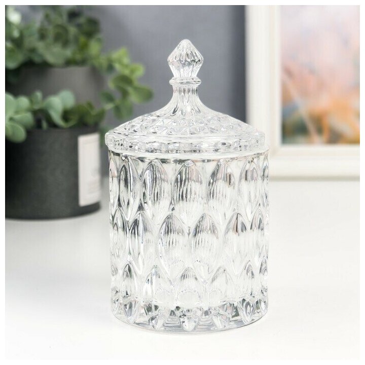 Шкатулка стекло цилиндр Узоры и купол прозрачный 16х8,5х8,5 см