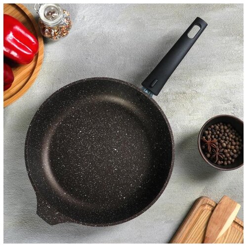 фото Сковорода kukmara d 26 см, съемная ручка, стеклянная крышка, антипригарное покрытие, кофейный мрамор