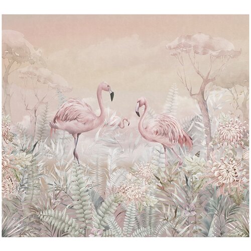 Фотообои виниловые на флизелиновой основе Polimar Фламинго в райской чаще Арт 143-386 300см х 270см ШхВ обои на стену гостиная спальня кухня детская 5820₽