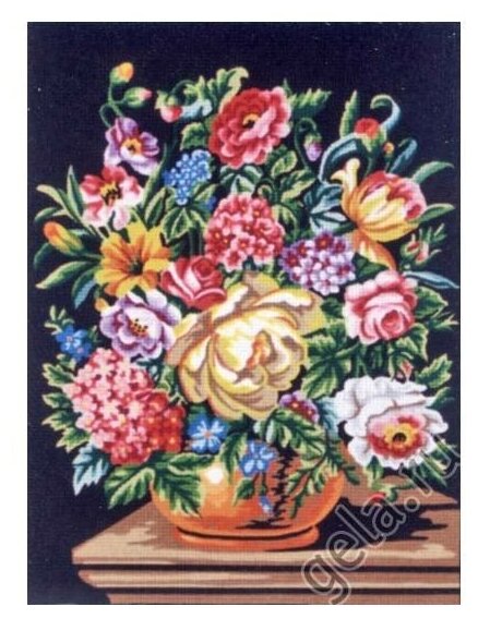 Канва жесткая с рисунком Букет цветов на темном фоне 40 х 50 см* 40.113