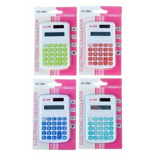 Калькулятор карманный, с цветными кнопками, 8-разрядный, работает от батарейки, в ассортименте, 1 шт.