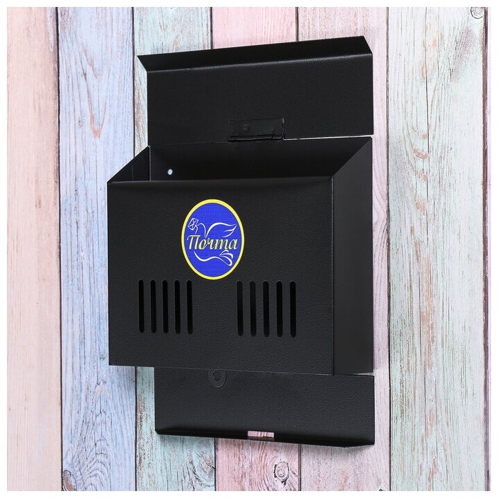 Ящик почтовый без замка (с петлёй), горизонтальный «Мини», чёрный - фотография № 6