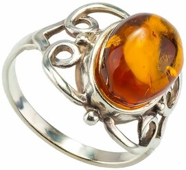 Классический серебряный перстень с натуральным медовым янтарем