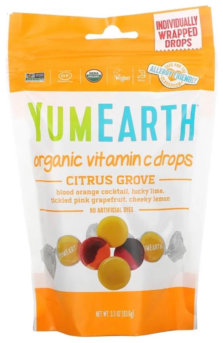 YumEarth, Органические леденцы с витамином С Citrus Grove, 93,5 г (3,3 унции) - фотография № 1