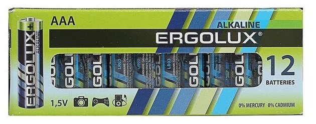 Батарейка алкалиновая Ergolux AAA LR03-12BOX (LR03 BP-12) 1.5В набор 12 шт.